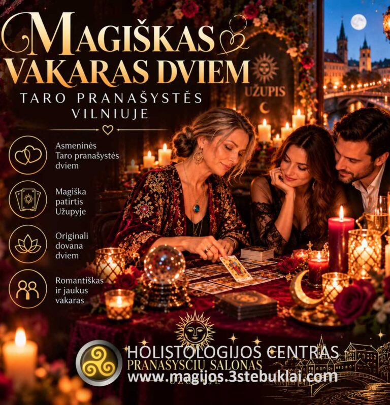 Magiškas vakaras dviem – Taro pranašystės su Sandra Ela'Ya Pranašysčių salone Užupyje, Vilniuje.